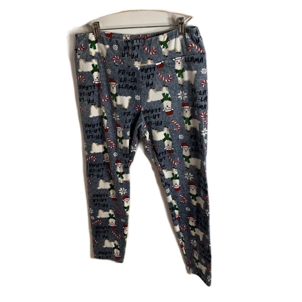 Llama Christmas Super Soft Leggings Pants XXL Santa Hat Gray Red White Pajama